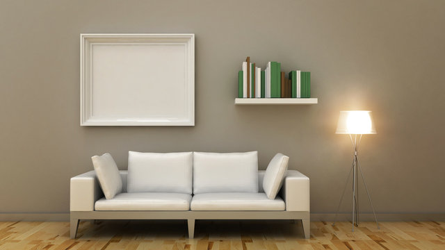 Empty picture frames in modern home interior . Copy space image. 3d render