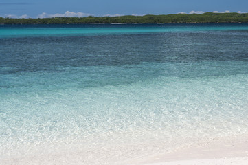 Fototapeta na wymiar Tropische Insel / Blaues Meer mit gruener tropischer Insel, Philippinen