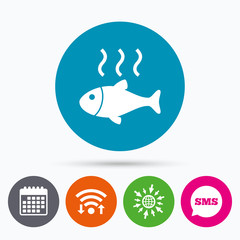 Fish hot sign icon. Cook or fry fish symbol.