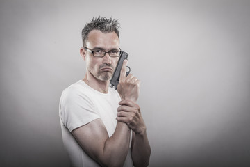 Angry man with gun