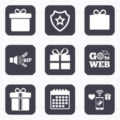 Gift box sign icon. Present symbol.