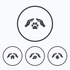 Hands insurance icons. Save water and nature.