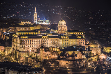 Fototapeta na wymiar Buda Castle or Royal Palace in Budapest, Hungary Illuminated at Night