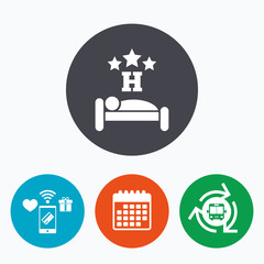 Three star Hotel sign icon. Rest place.