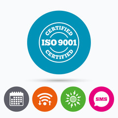 ISO 9001 certified sign. Certification stamp.