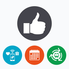 Like sign icon. Hand finger up symbol.