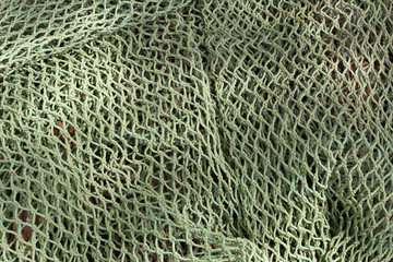 closeup of green fishing nets