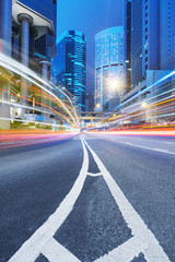 light trails in the downtown district,hongkong china.