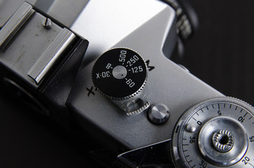 Vintage camera close up. Shutter speed dial