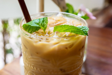 Ice coffee in a glass, refreshing drinks