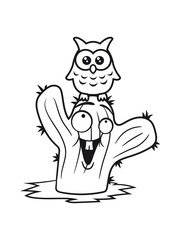 friends happy face desert owl bird owl small comic cartoon sweet cute little green cactus