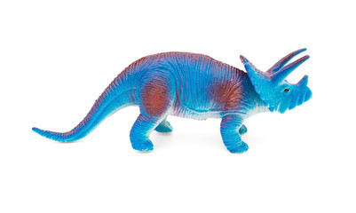 side view blue triceratops toy on a white background