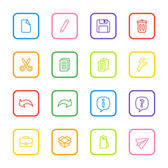 colorful line web icon set with rounded rectangle frame for web design, user interface (UI), infographic and mobile application (apps)