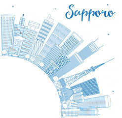 Outline Sapporo Skyline with Blue Buildings and Copy Space.