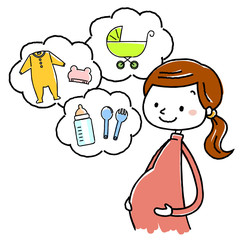 イラスト素材：妊婦　出産　準備