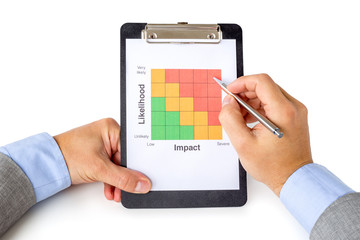 Risk classification evaluation chart on clipboard