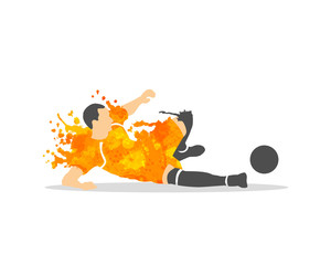 vector illustration of soccer (football) player in an action with splash and watercolor