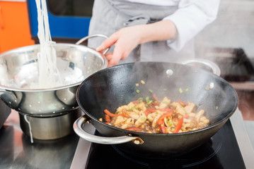 stir fry in the wok