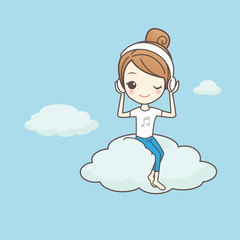 girl listen musice on cloud