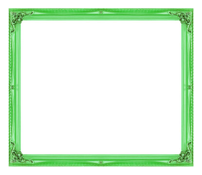 Antique picture green frame isolated on white background