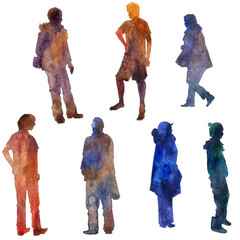 watercolor people silhouettes