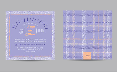 Wedding invitation card with abstract checkered background