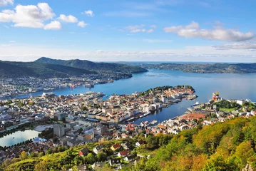 Muurstickers View of Bergen city from Mount Floyen © cn0ra