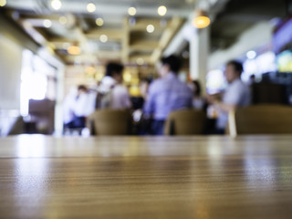 Table top Counter with Blurred People and Restaurant Shop interior