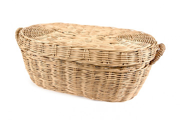 Weave rattan basket with cover isolated on white background
