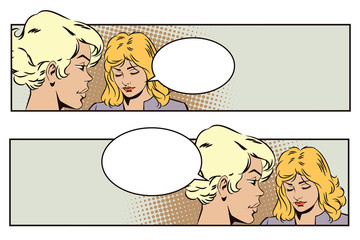 Obraz premium People in retro style pop art. Talking girls.