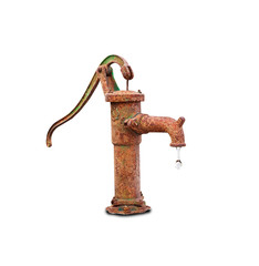 A old rusted water pump isolated on a white background. Rusty wa