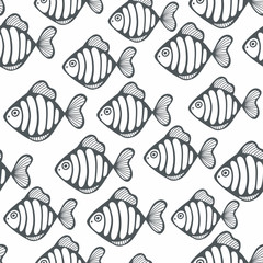 Seamless pattern with black and white fishes.