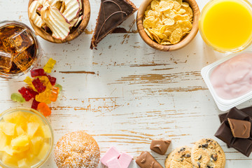 Selection of food high in sugar