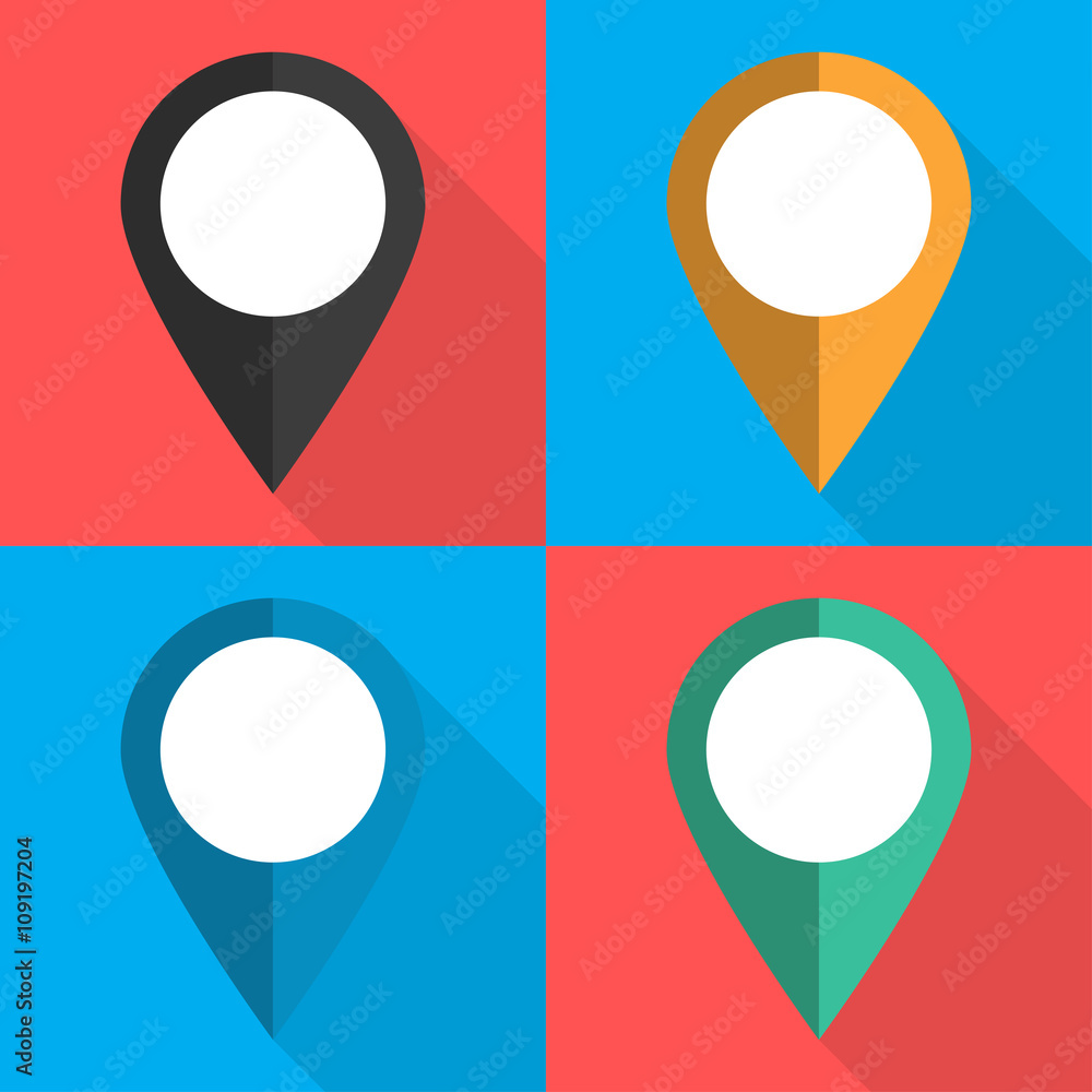 Poster set of pointers to the map on different backgrounds vector
