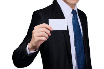 Man's hand showing business card 