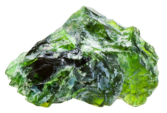 rraw chrome diopside gemstone isolated on white