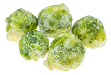 several frozen Brussels sprout cabbageheads