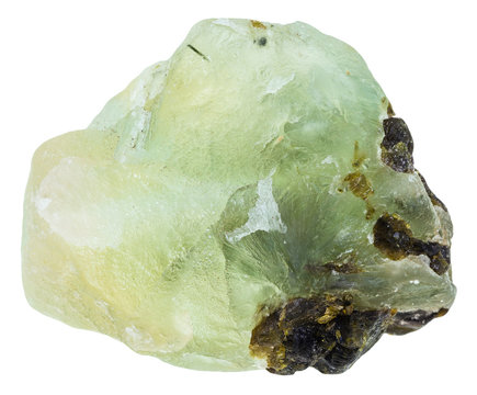 green Prehnite gemstone with Epidote crystals