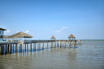 Wooden pier on the lake, Johor, Malaysia