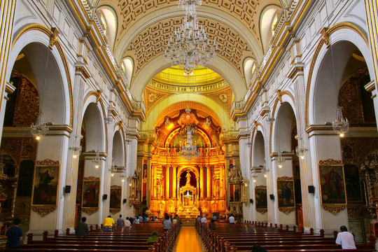 Interior of Saint Peter Church in Lima, Peru