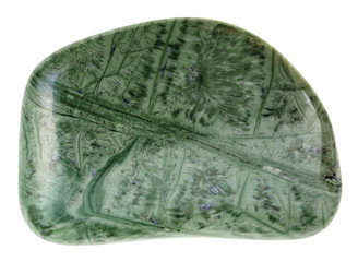 green Tinguaite (phonolite) gemstone isolated