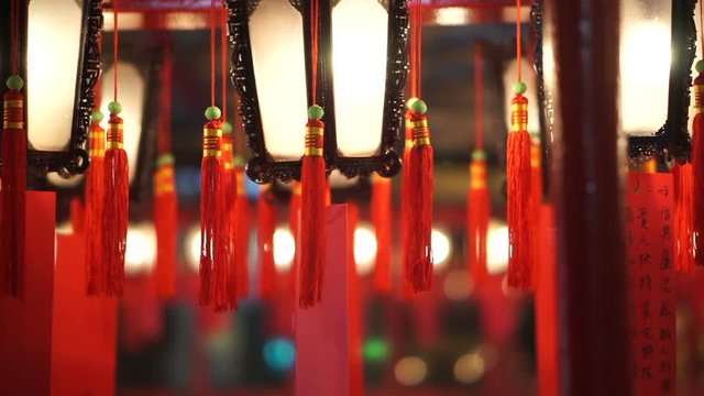 Chinese temple in Hong Kong iconic lanterns and Incense coils 