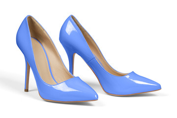 A pair of blue high heel shoes isolated on white with clipping path.