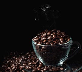 coffee mug  and  Coffee beans background
