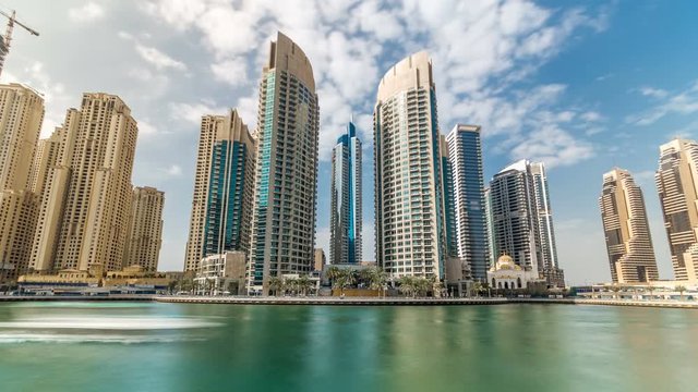 View of Dubai Marina modern Towers in Dubai at day time timelapse