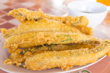 Fish fried on a plate for eating food
