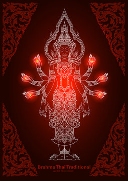 vector illustration lord Brahma Traditional Hindu Stock Vector | Adobe Stock