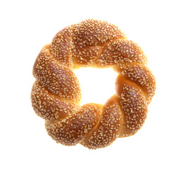 Sesame bagels on a white background