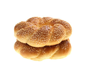 Sesame bagels on a white background