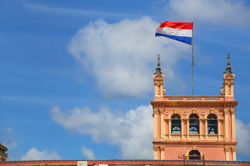 National flag flying above Presidential Palace in Asuncion, Para